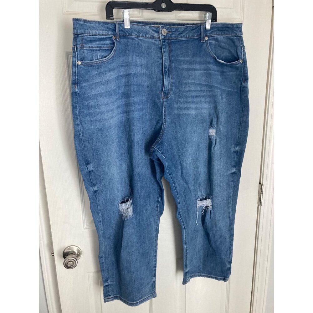 Eloquii Suoer Hi-Rise Straight Leg Distressed Ankle Crop Jeans Size 24V